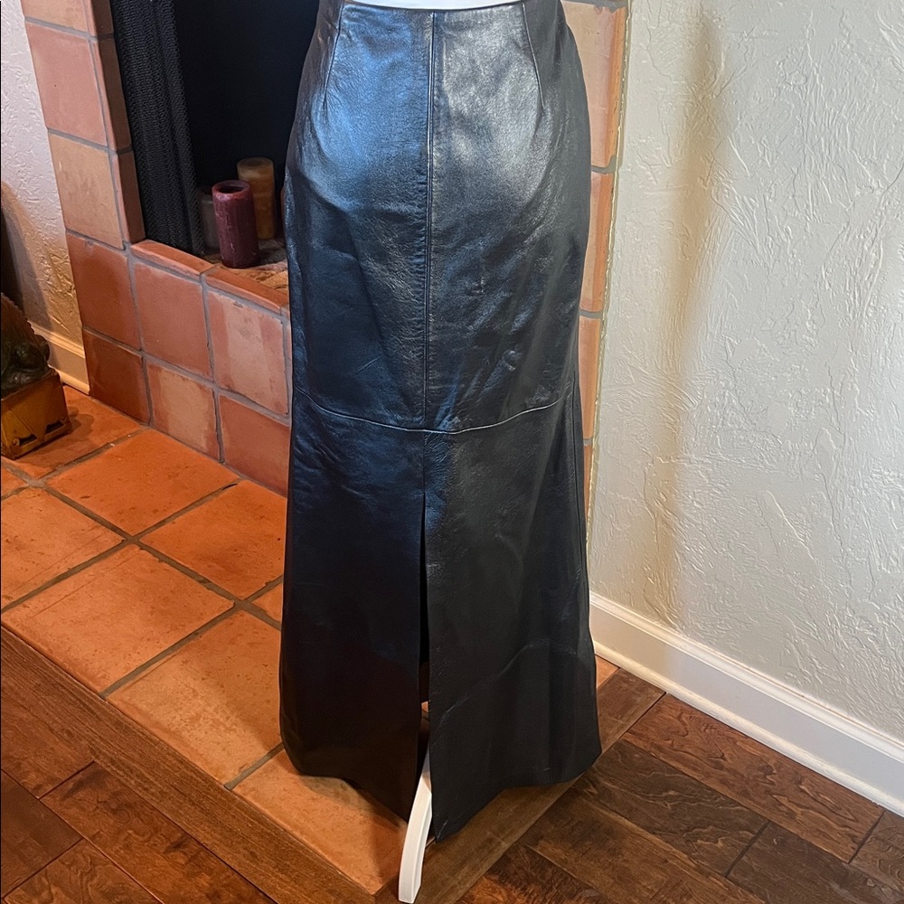 Vintage Shelli Segal Black Leather Maxi Sirt, size 6 - Picture 5 of 10